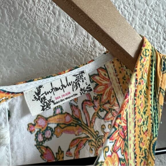 Free People Darjeeling Printed Slip Dress In Ivory Crochet Lace Sides Medium - Picture 3 of 7